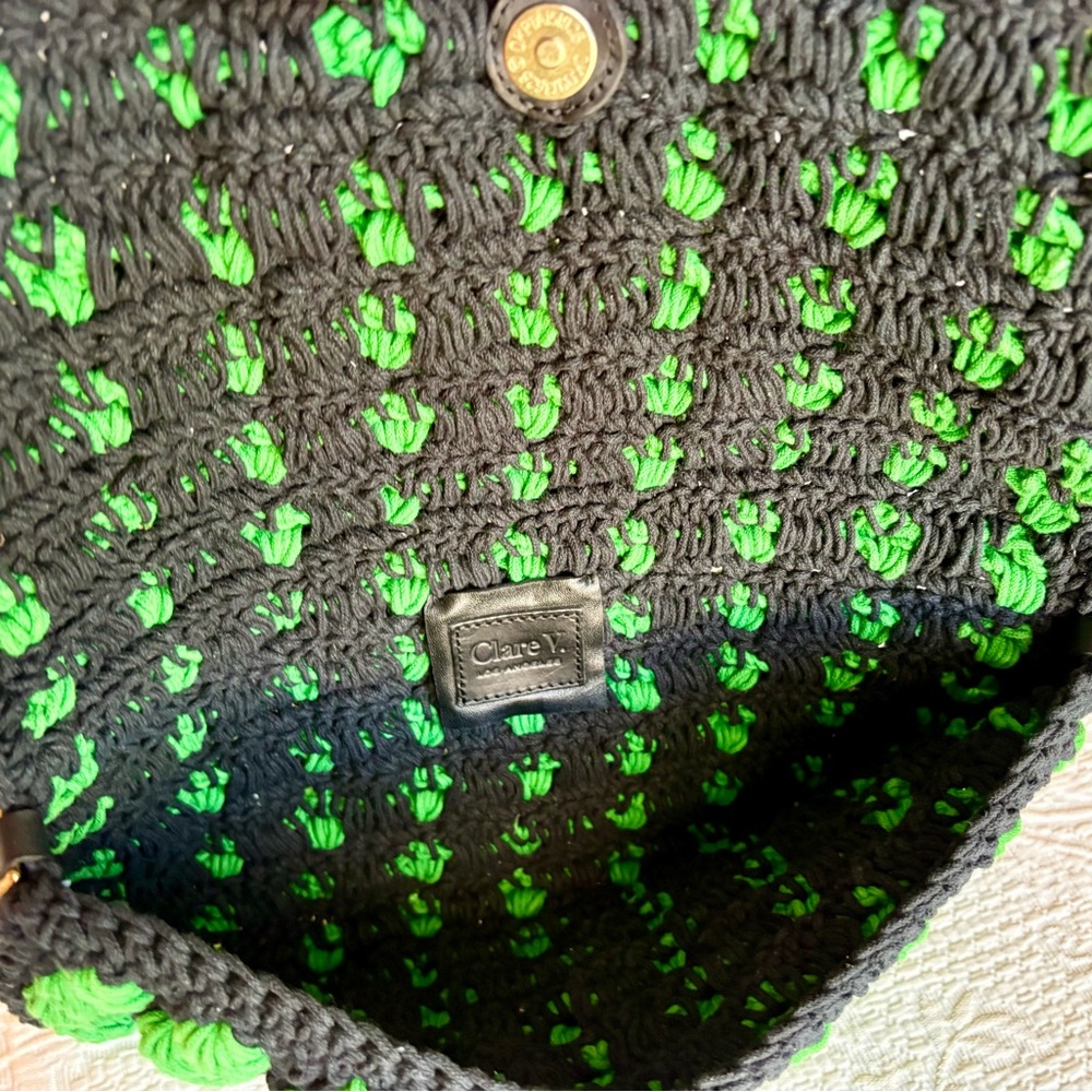 Clare V Claudette Black and Green Crochet Clutch - Picture 9 of 9